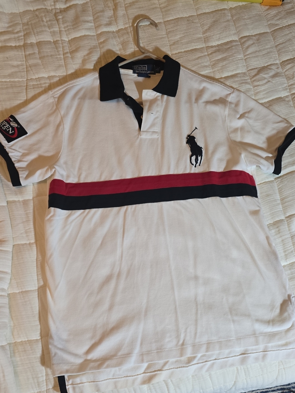 Vintage 2010 US Open Polo Ralph Lauren White Polo With Red And Blue Stripe